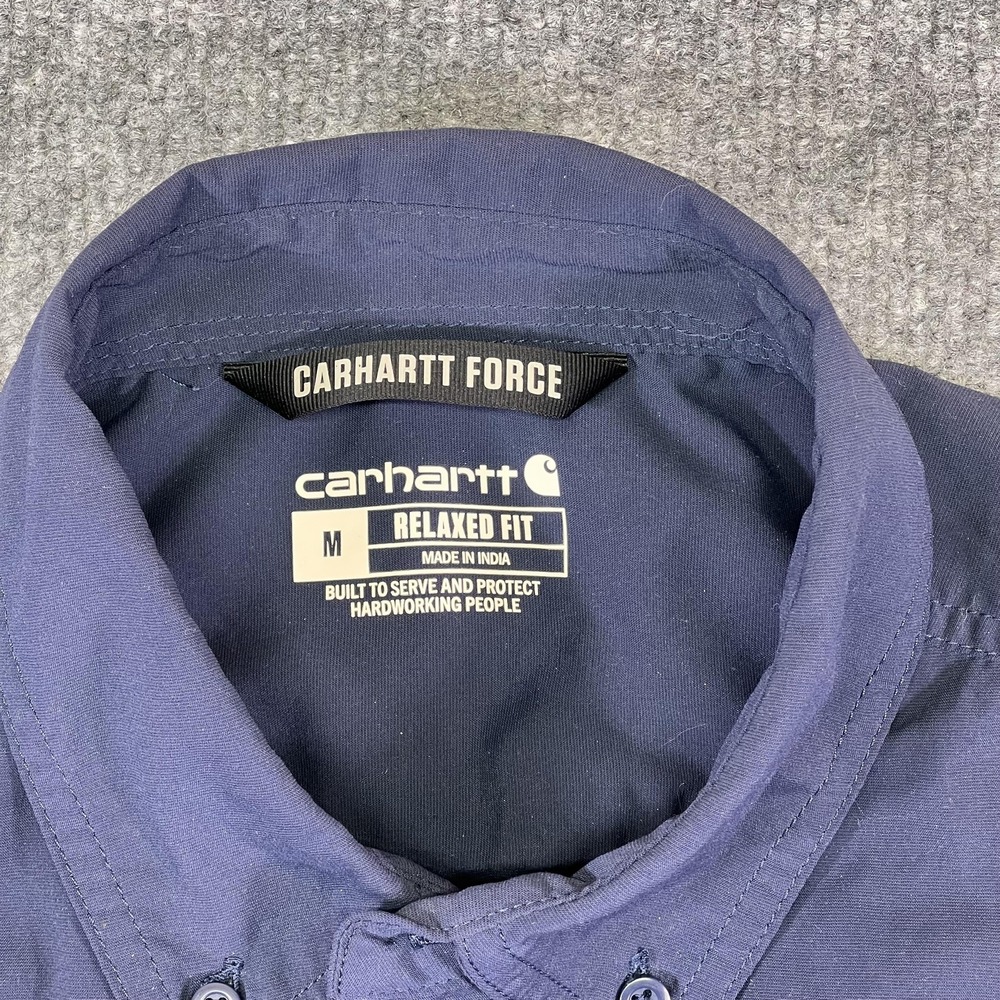 Carhartt Force Shirt Mens Medium Blue Solid Button Front Long Sleeve Workwear - Picture 8 of 12